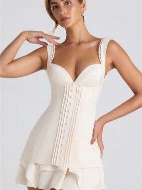 Oh Polly Ivory White Mini Dress Ruffle Hem Fit & Flare Cassandra